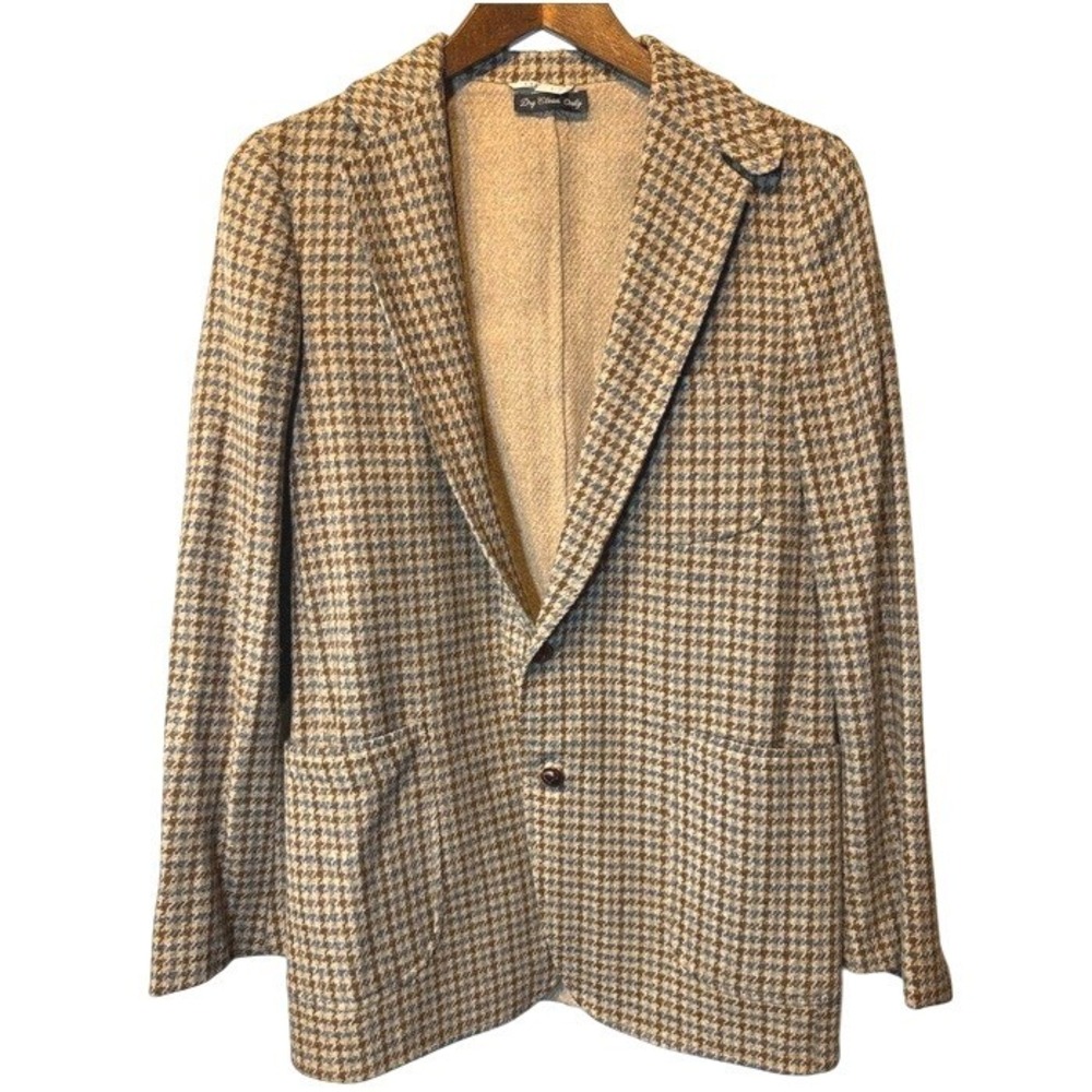 VTG Paul Stuart Southwick Men's Brown Blue Houndstooth Sport Coat Academia